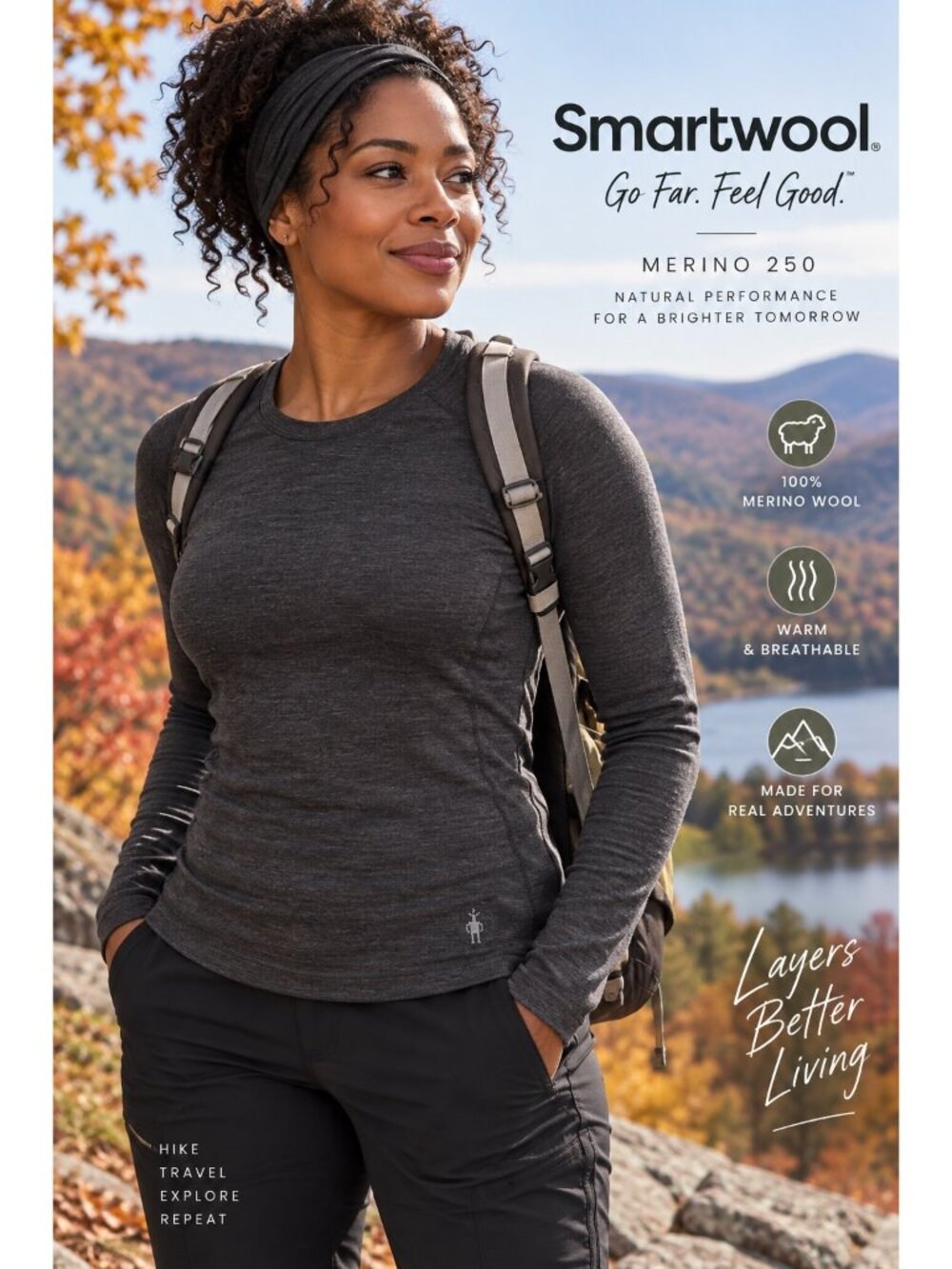 Smartwool Women’s L Merino 250 100% Wool Base Layer Crew Charcoal Gray